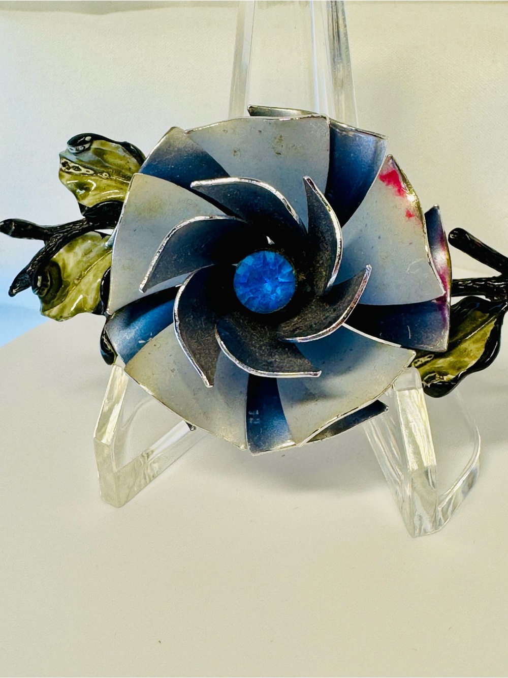 Coro Classic Blue and Grey Rose Brooch